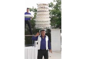 mostwineglassesonthehead (New record: Most wine glasses balanced on the head)