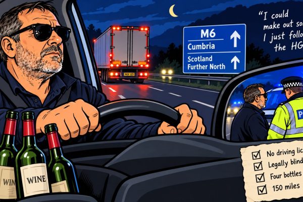 Blind Man Drives 150 Miles After Drinking Four Bottles of Wine